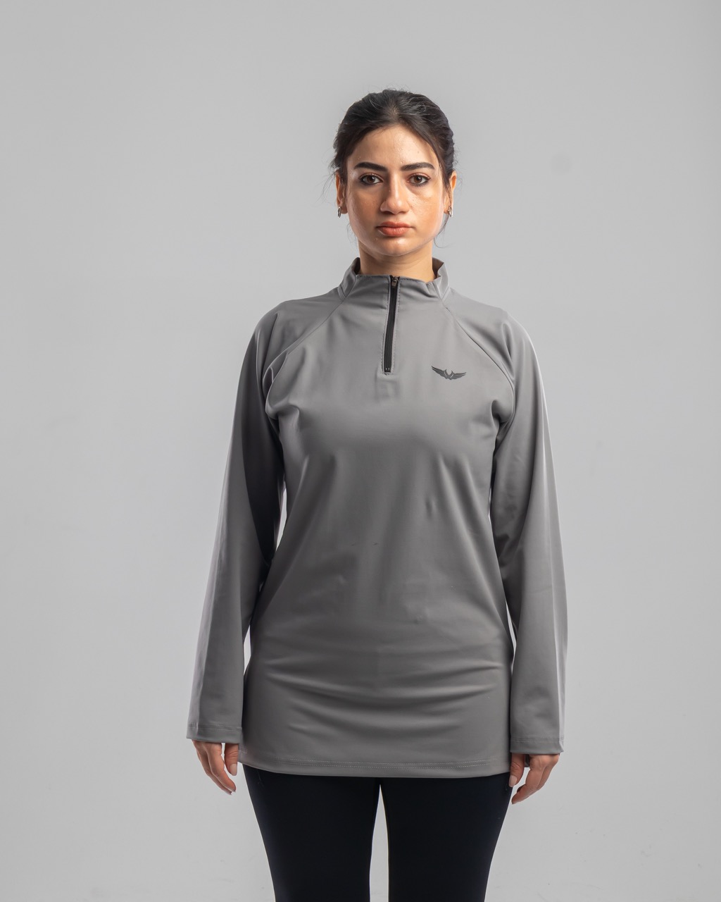 GRAY ZIP UP HIGH NECK