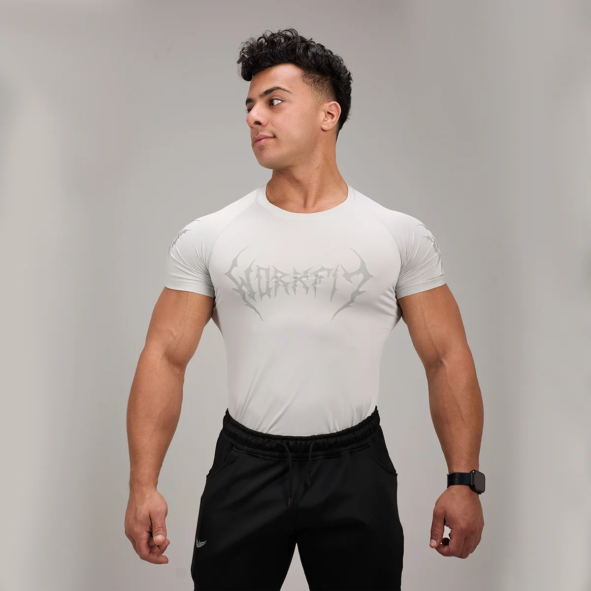 GRAY COMPRESSION ROUND T-SHIRT