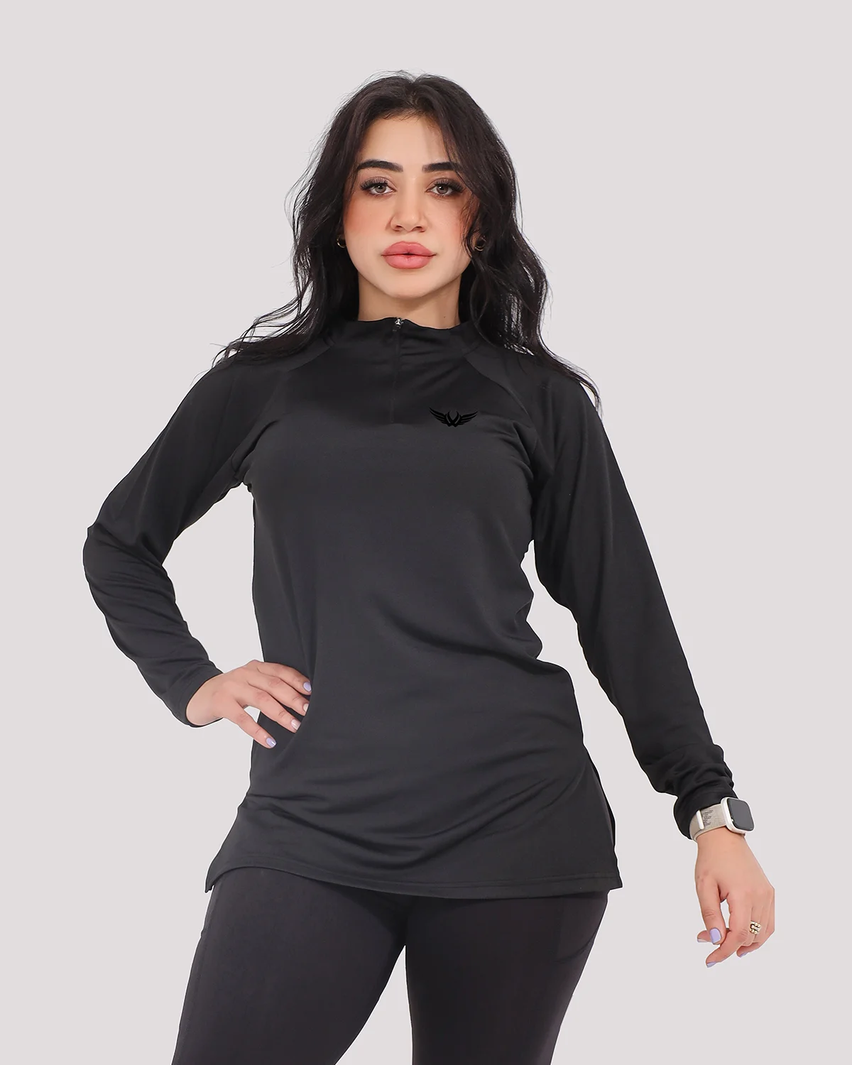 BLACK ZIP UP HIGH NECK