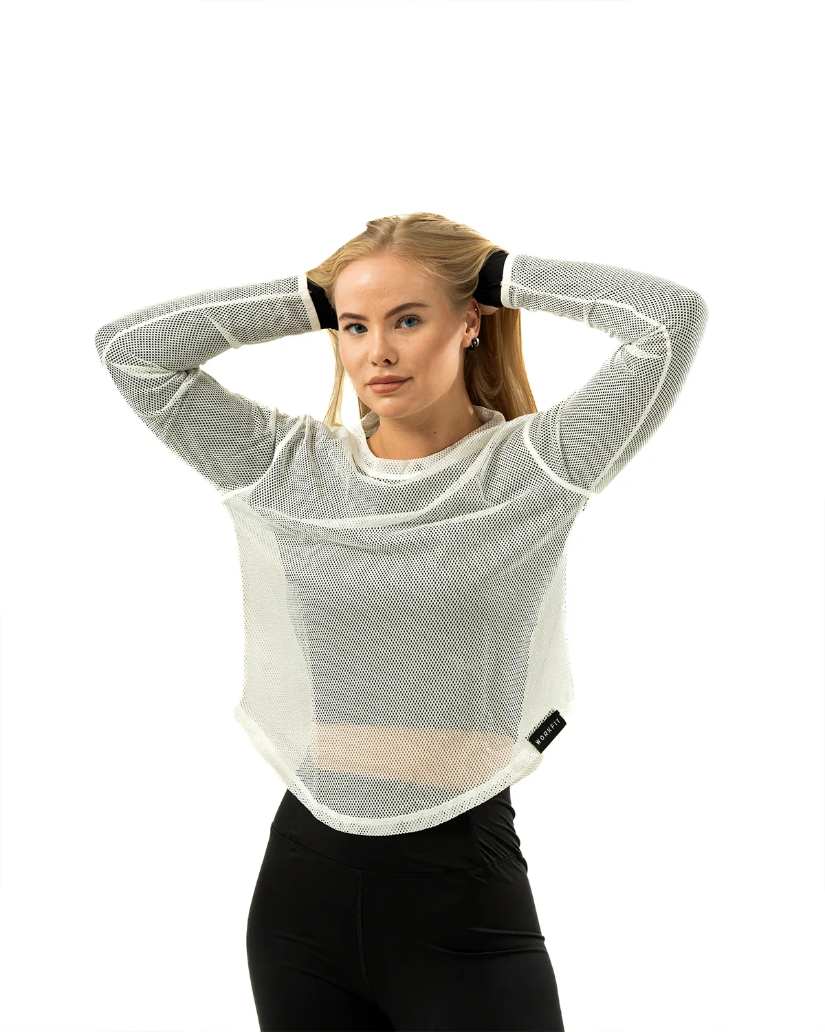 WHITE WF FISHNET LONG SLEEVE