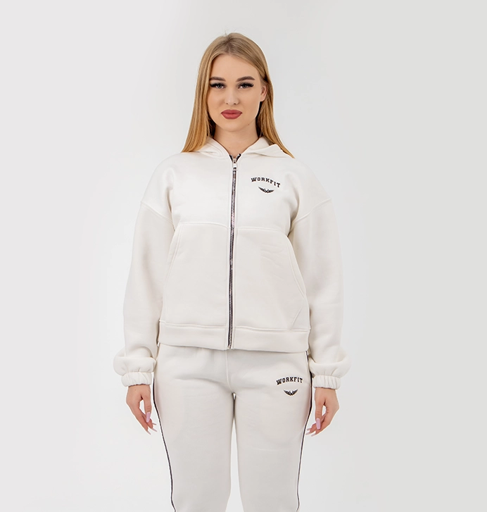 ZIPPER WHITE SWEATSHIRT HOODIE