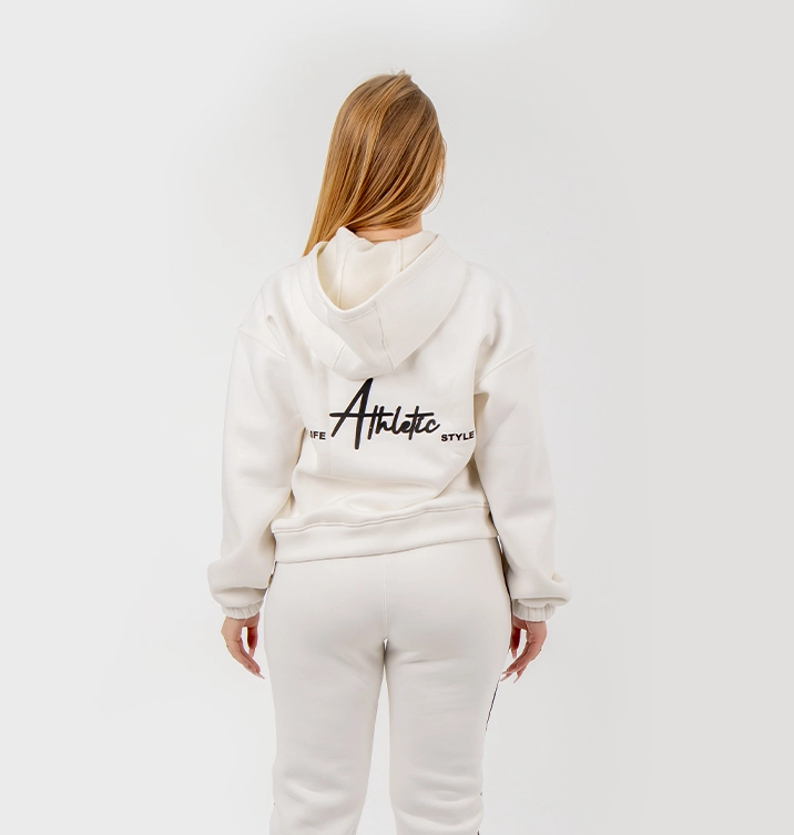 ZIPPER WHITE SWEATSHIRT HOODIE