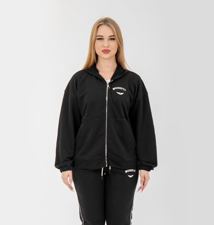 ZIPPER BLACK SWEATSHIRT HOODIE