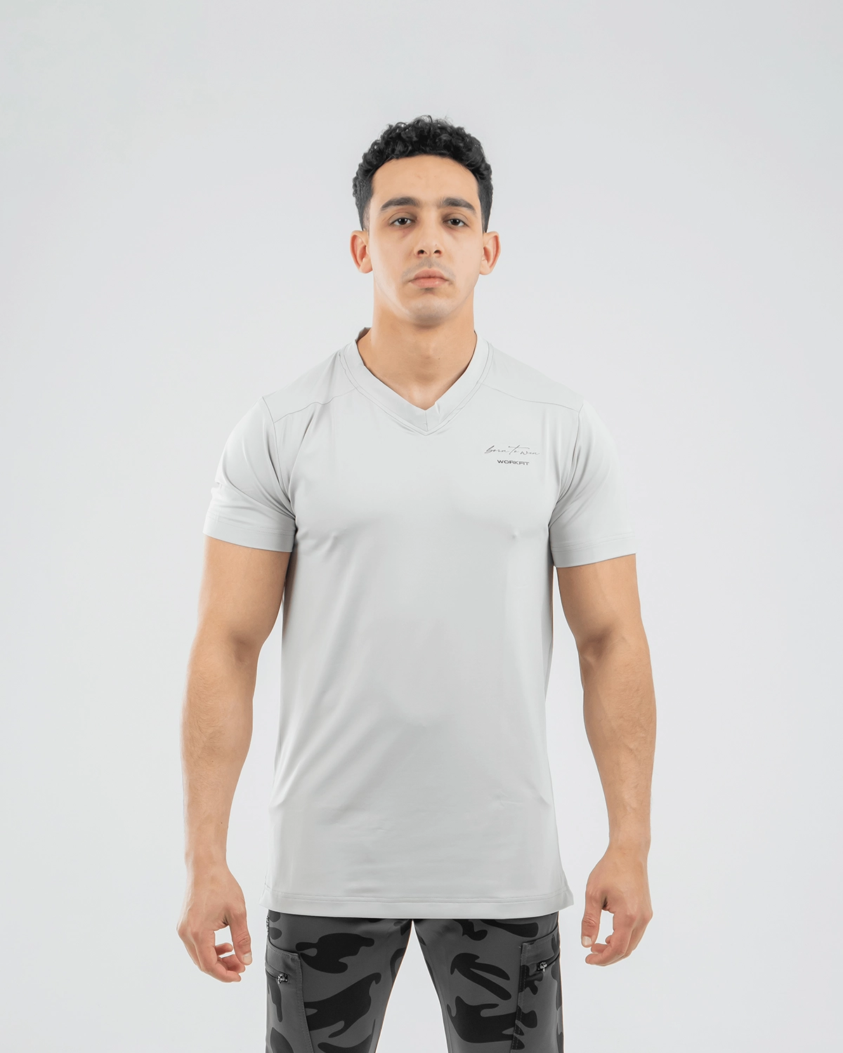 WORKFIT GRAY V NECK T-SHIRT