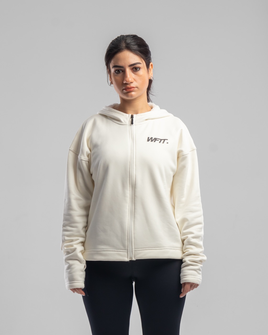 WHITE ZIP UP HOODIE