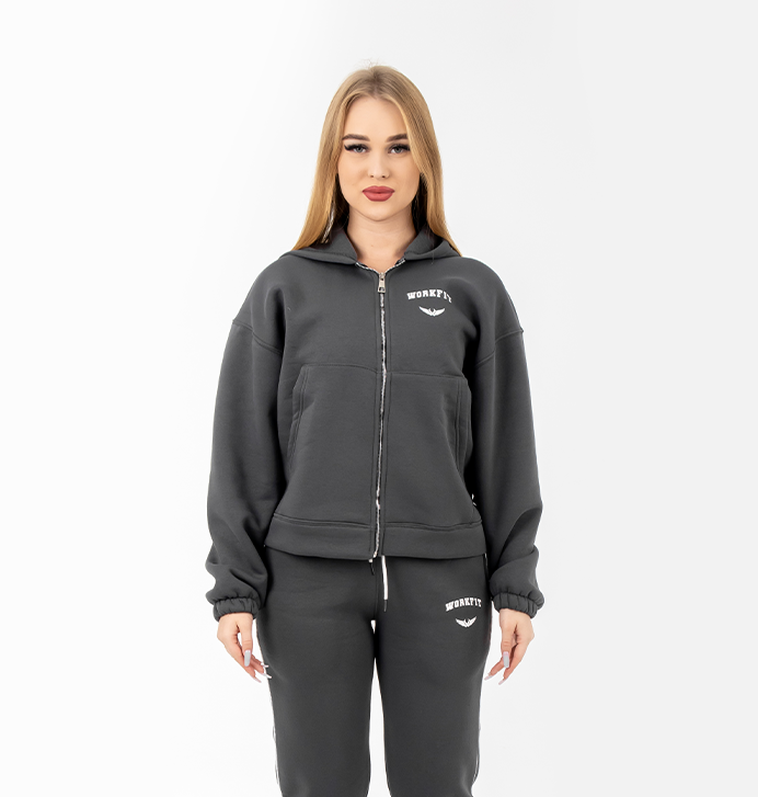 ZIPPER GRAY SWEATSHIRT HOODIE