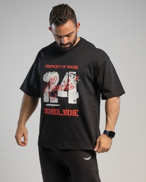 over sized print T black