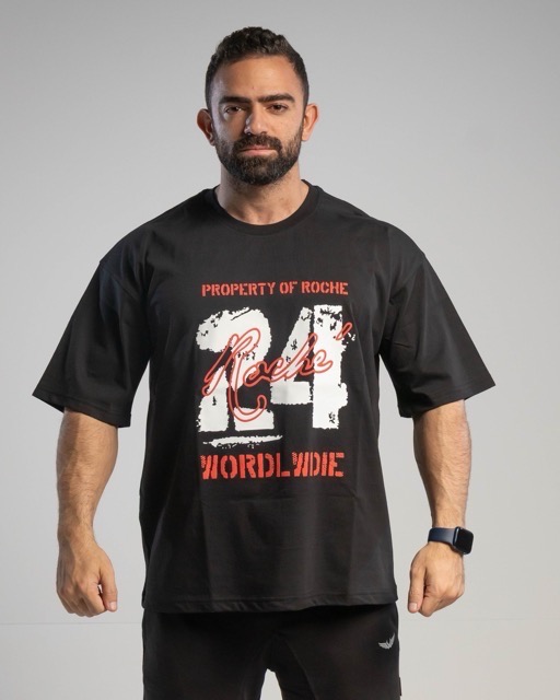 over sized print T black