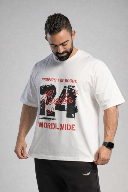 over sized print T white