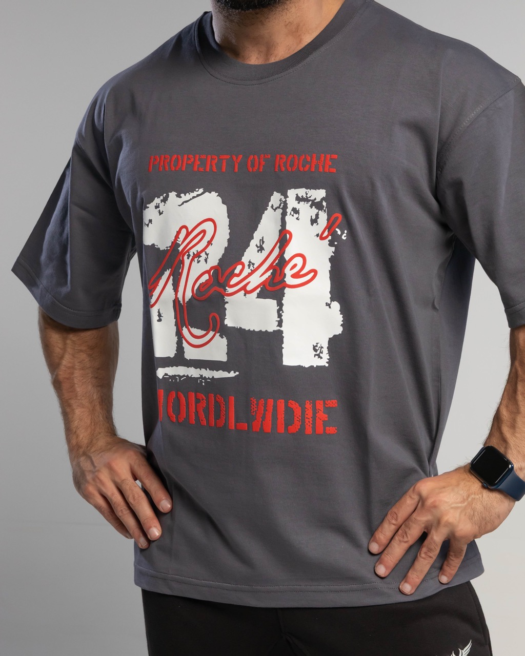 over sized print T gray