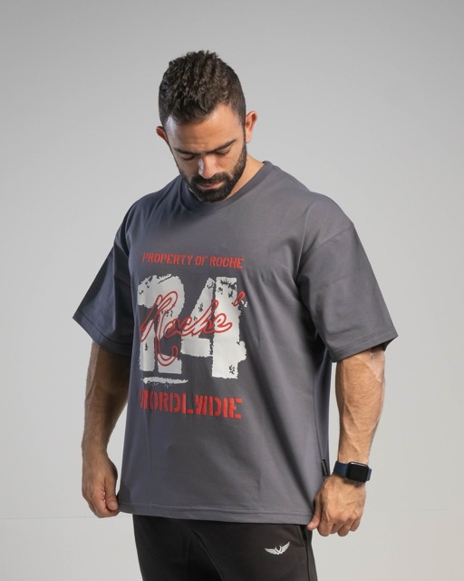 over sized print T gray