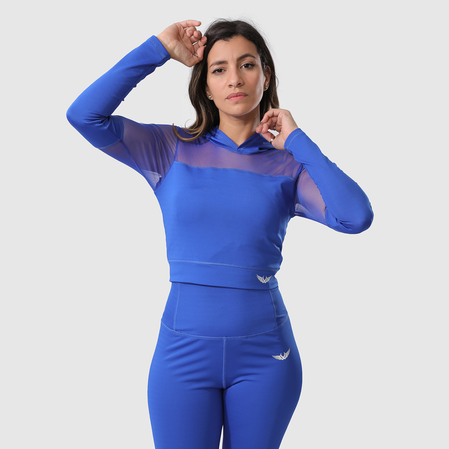 BLUE LONG SLEEVE CROP TOP HOODIE